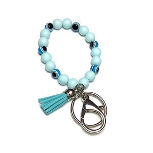 Evil Eye Stretch Bead Tassel Keychain Bracelet